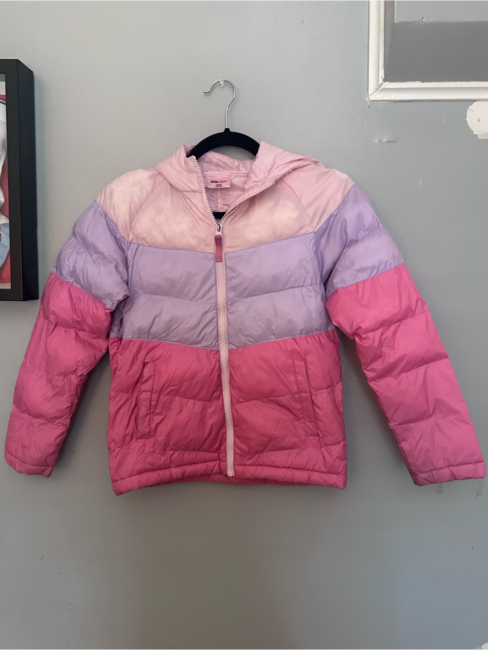 32 Degrees Girls' Pink, Lavender & Light Pink Colorblock Puffer Jacket with Hood